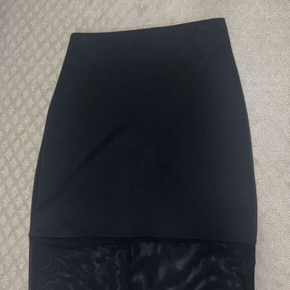 Small Black Do+Be Midi Pencil Skirt Mesh Trim Panel Hem Long Pull On Elastic EUC - Picture 5 of 8